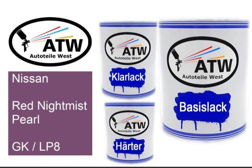 Nissan, Red Nightmist Pearl, GK / LP8: 1L Lackdose + 1L Klarlack + 500ml Härter - Set, von ATW Autoteile West.